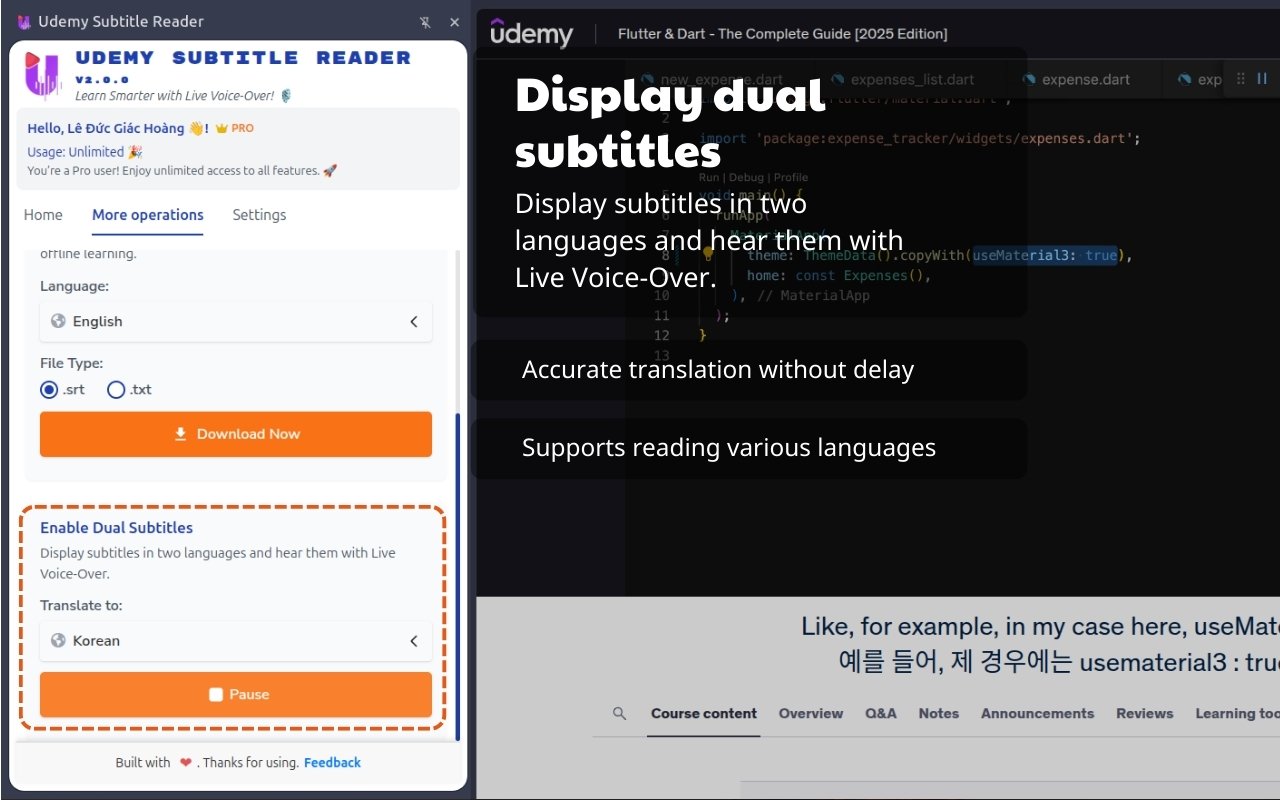 Udemy Subtitle Reader Interface Screenshot 3