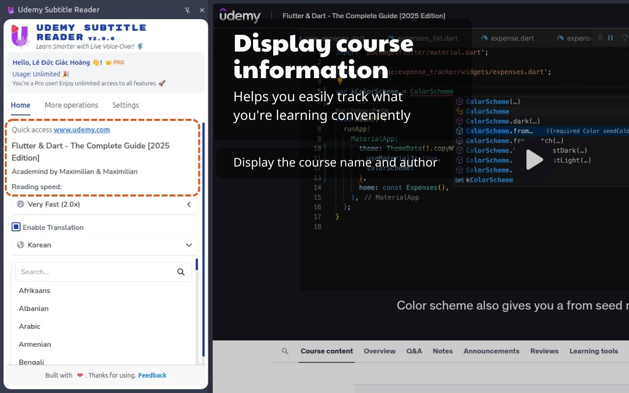 Udemy Subtitle Reader Interface Screenshot 5